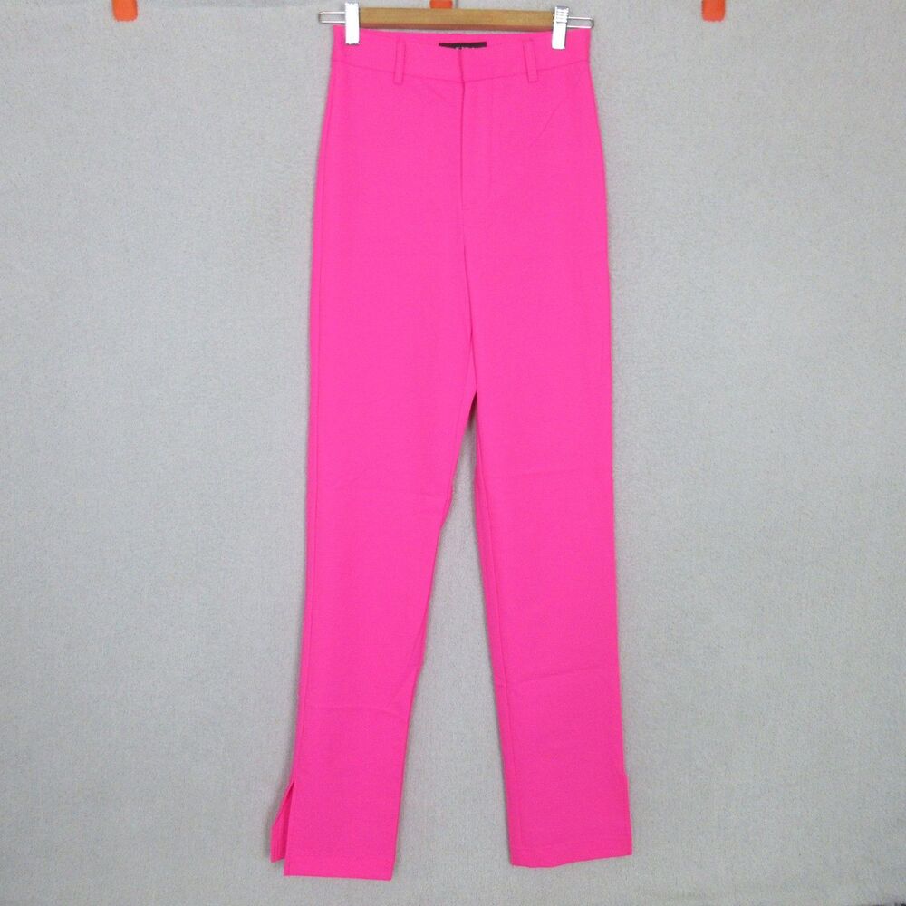 Akira Pants Womens S High Waist Slim Straight Ankle Slit Hot Pink Stretch